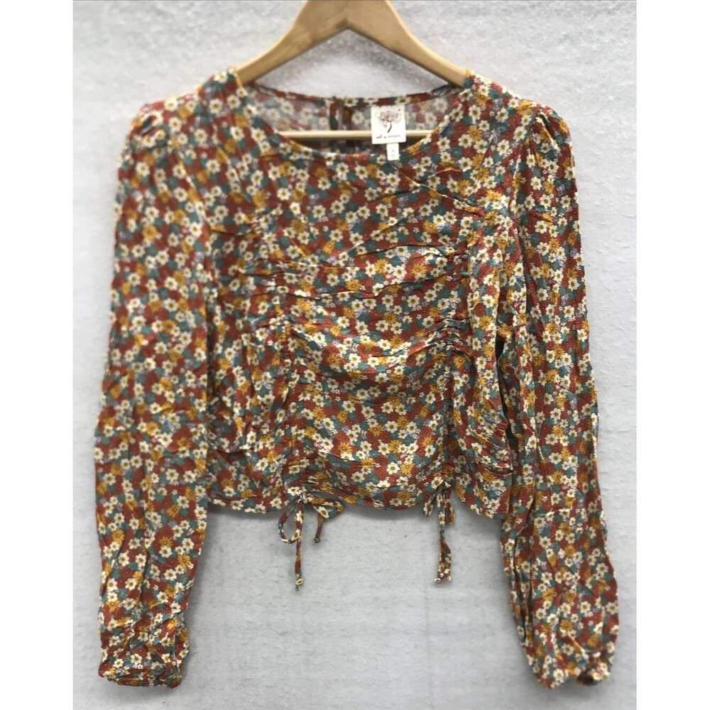 Self Esteem Womens Blouse XL Orange Floral Crop Boho Romantic Autumn Cottagecore